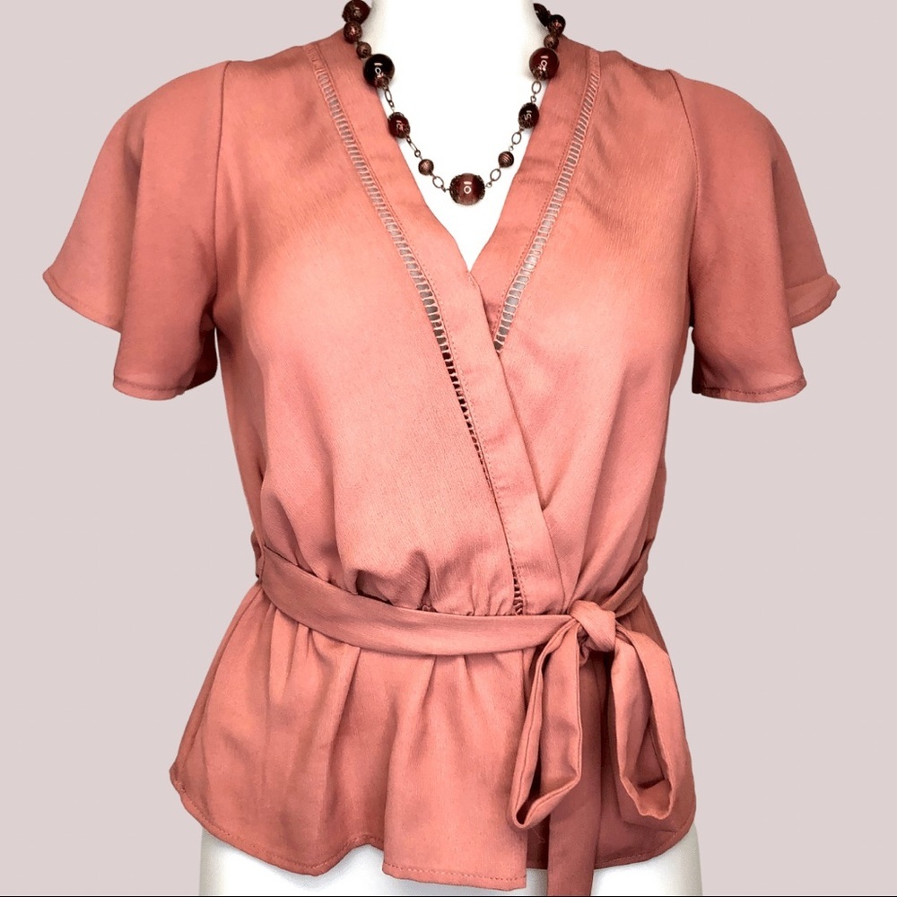 Women Sienna Sky wrap peplum top, sz Xs